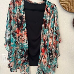 Sara Michelle Coral and Teal Tank‎ and cardigan size 1X